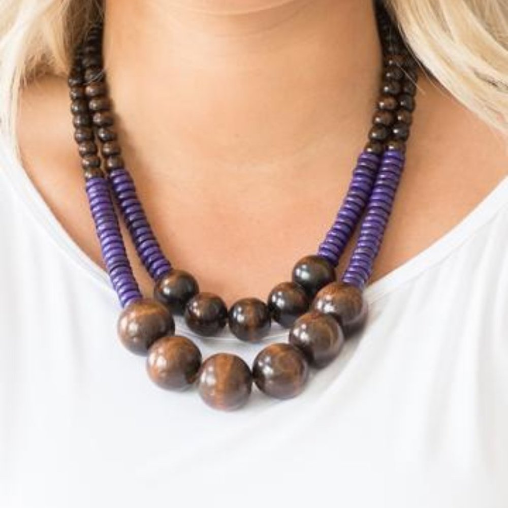 Cancun Cast Away - Purple - Wooden Necklace & Earrings Set
